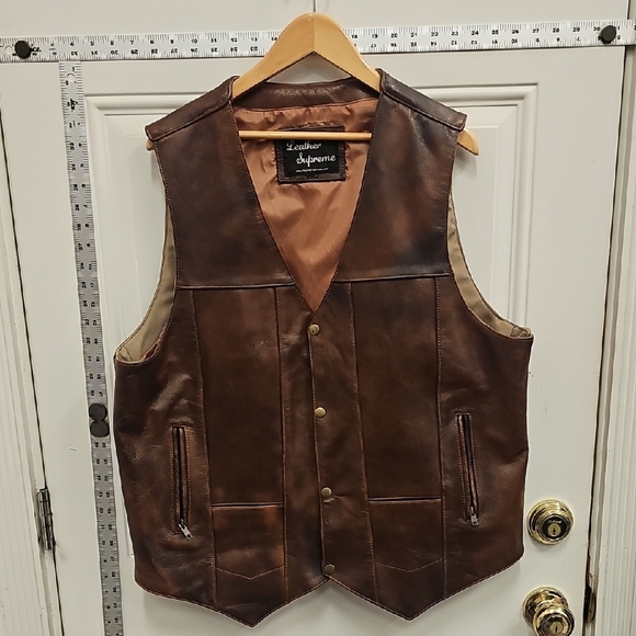 Supreme Brown Leather Vest Hideout Buffalo Cowboy Casual Classic Formal